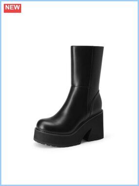 Women's Faux Leather Platform Ankle Boots Chunky Wedge Heel Side Zip Booties